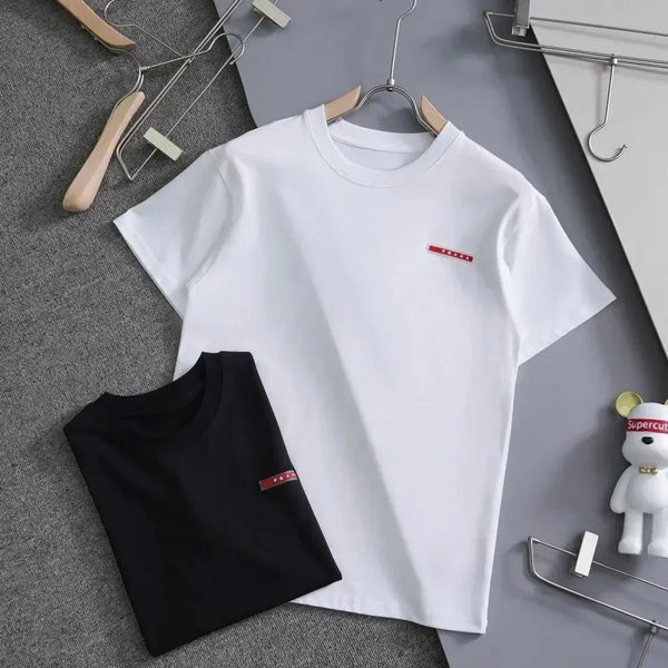 T-shirt Summer New Round Neck Solid Printing Casual Fashion Brand Versatile Men's and Women's Short-sleeved
