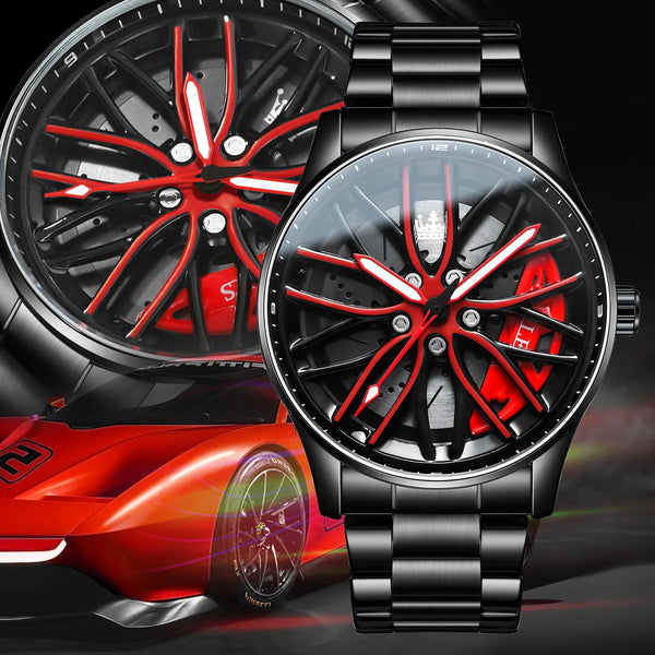 OLEVS Wheel Luxury Men's Watch – Waterproof, Rotary Sport Car Rim, High-Quality Quartz