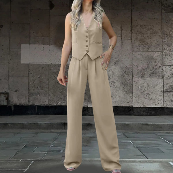 Soild Office Female Outfit Sleeveless Cardigan Trouser Suit Women'S 2 Piece Sets Casual 2024 Outfit Set Suits Summer Outwear