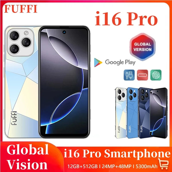 Global Vision I16 Pro Smartphone 5G Android 5300mAH 12GB RAM 512G ROM 6.56Inch 1080x2640HD 24+48MP MTK10 4G Network Mobile Phone