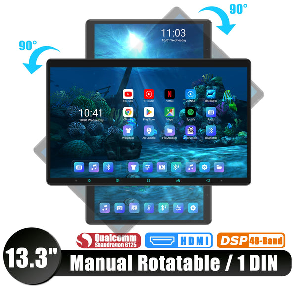 JOYING 13.3"Manual-Rotated Screen Universal Car Radio Stereo Head Unit Multimedia Player Built-in HDMI Carplay Android Auto