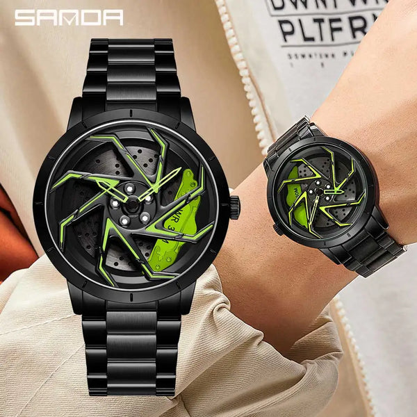 Hot-Selling Fashion Car Rim Men’s Watch – Stainless Steel, Waterproof, Rotating Wheel Dial