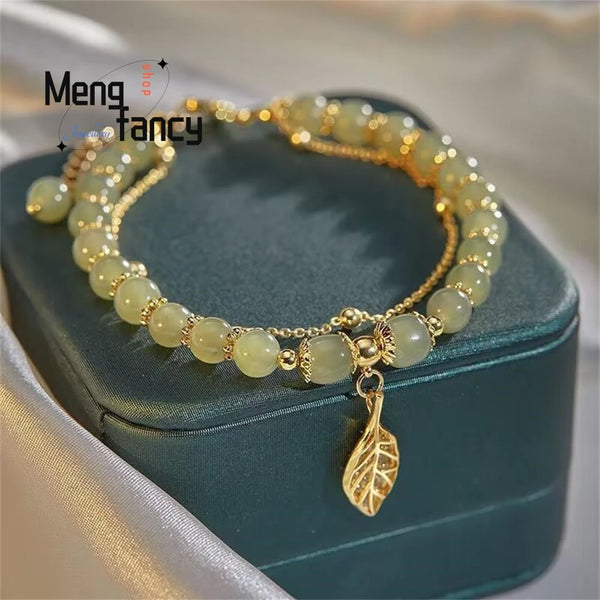 Natural Hetian Jasper Golden Branch Jade Leaves Bracelet – Exquisite Fashion Jewelry, Best-Selling Holiday Gift"