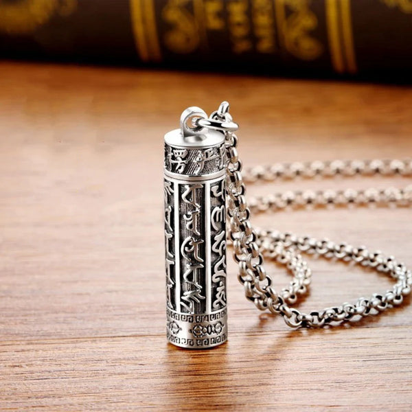 High Quality 925 silver necklace Six-character mantra can open the Gawu box Men's Pendant Vintage Charm Banquet Jewelry