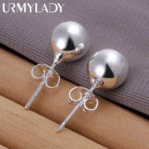 fashion 8mm Bead 925 Sterling Silver Charm Stud Earrings – Cute & Popular Wedding Jewelry for Women"